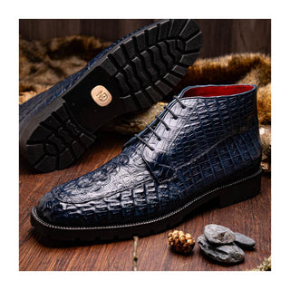 Marco Di Milano Martinelli Men's Shoes Navy Exotic Crocodile Chukka Boots (MDM1189)