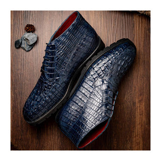Marco Di Milano Martinelli Men's Shoes Navy Exotic Crocodile Chukka Boots (MDM1189)