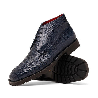 Marco Di Milano Martinelli Men's Shoes Navy Exotic Crocodile Chukka Boots (MDM1189)