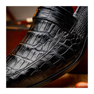 Marco Di Milano Matteo Men's Shoes Black Genuine Alligator Penny Loafers (MDM1182)