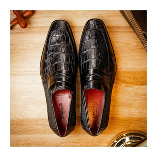 Marco Di Milano Matteo Men's Shoes Black Genuine Alligator Penny Loafers (MDM1182)
