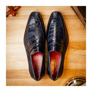 Marco Di Milano Matteo Men's Shoes Navy Genuine Alligator Penny Loafers (MDM1182)