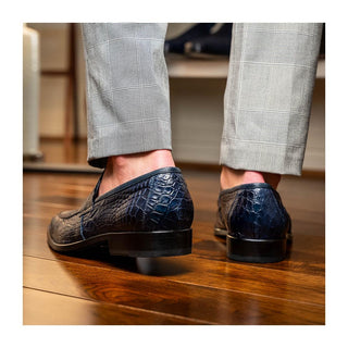 Marco Di Milano Matteo Men's Shoes Navy Genuine Alligator Penny Loafers (MDM1182)