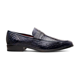 Marco Di Milano Matteo Men's Shoes Navy Genuine Alligator Penny Loafers (MDM1182)