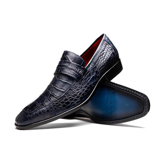 Marco Di Milano Matteo Men's Shoes Navy Genuine Alligator Penny Loafers (MDM1182)
