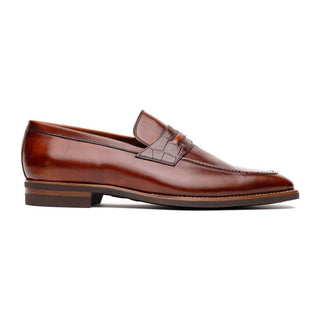 Zelli Italia Meo Men's Shoes Cognac Crocodile & Calf-Skin Leather Penny Loafer (ZEL1023)