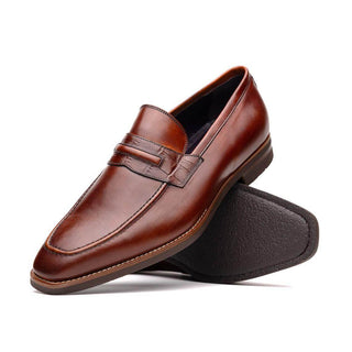 Zelli Italia Meo Men's Shoes Cognac Crocodile & Calf-Skin Leather Penny Loafer (ZEL1023)