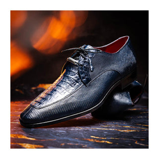 Marco Di Milano Merida Men's Shoes Navy Lizard & Caiman Crocodile Derby (MDM1132)