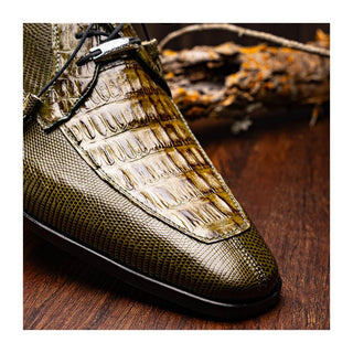 Marco Di Milano Merida Men's Shoes Olive Lizard & Caiman Crocodile Derby (MDM1132)