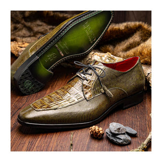 Marco Di Milano Merida Men's Shoes Olive Lizard & Caiman Crocodile Derby (MDM1132)