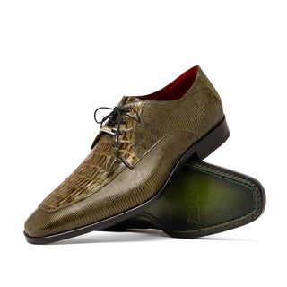 Marco Di Milano Merida Men's Shoes Olive Lizard & Caiman Crocodile Derby (MDM1132)