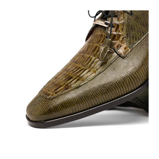 Marco Di Milano Merida Men's Shoes Olive Lizard & Caiman Crocodile Derby (MDM1132)
