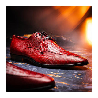 Marco Di Milano Merida Men's Shoes Red Lizard & Caiman Crocodile Derby (MDM1132)