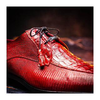 Marco Di Milano Merida Men's Shoes Red Lizard & Caiman Crocodile Derby (MDM1132)