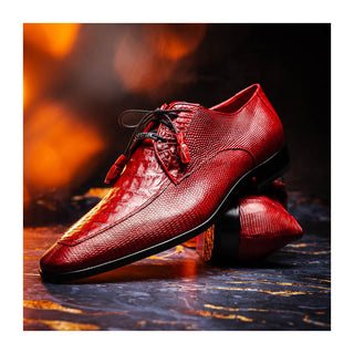 Marco Di Milano Merida Men's Shoes Red Lizard & Caiman Crocodile Derby (MDM1132)