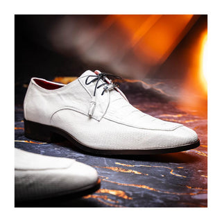Marco Di Milano Merida Men's Shoes White Lizard & Caiman Crocodile Derby (MDM1132)