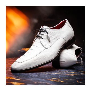 Marco Di Milano Merida Men's Shoes White Lizard & Caiman Crocodile Derby (MDM1132)