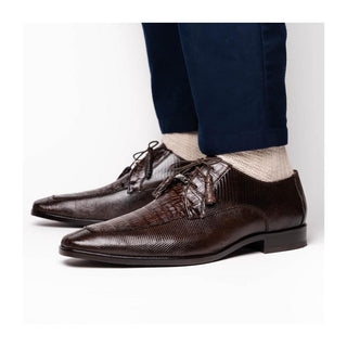 Marco Di Milano Merida Men's Shoes Brown Lizard & Caiman Crocodile Derby (MDM1132)
