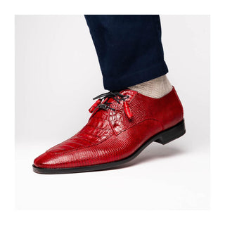 Marco Di Milano Merida Men's Shoes Red Lizard & Caiman Crocodile Derby (MDM1132)