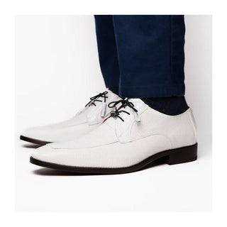 Marco Di Milano Merida Men's Shoes White Lizard & Caiman Crocodile Derby (MDM1132)