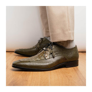 Marco Di Milano Merida Men's Shoes Olive Lizard & Caiman Crocodile Derby (MDM1132)