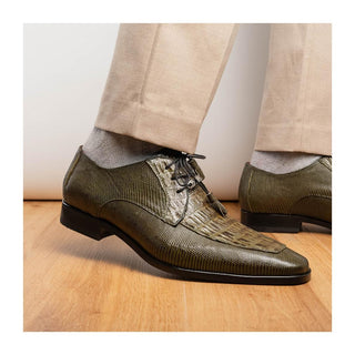 Marco Di Milano Merida Men's Shoes Olive Lizard & Caiman Crocodile Derby (MDM1132)