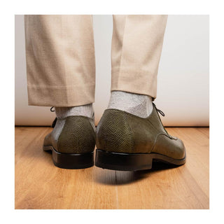 Marco Di Milano Merida Men's Shoes Olive Lizard & Caiman Crocodile Derby (MDM1132)