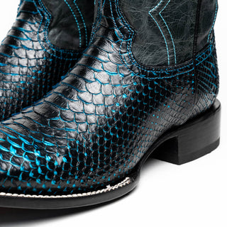 Marco Di Milano Missouri Men's Shoes Black & Blue Genuine Python / Calf-Skin Leather Cowboy Boot (MDM1212)