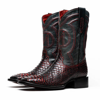 Marco Di Milano Missouri Men's Shoes Black Cherry Genuine Python / Calf-Skin Leather Cowboy Boot (MDM1212)