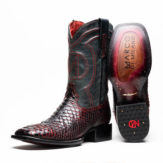 Marco Di Milano Missouri Men's Shoes Black Cherry Genuine Python / Calf-Skin Leather Cowboy Boot (MDM1212)