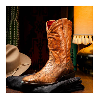 Marco Di Milano Missouri Men's Shoes Cognac Exotic Python Skin Cowboy Boot (MDM1243)
