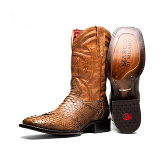 Marco Di Milano Missouri Men's Shoes Cognac Exotic Python Skin Cowboy Boot (MDM1243)