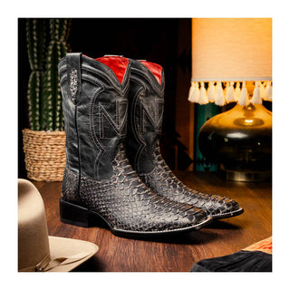 Marco Di Milano Missouri Men's Shoes Stone White Exotic Python Skin Cowboy Boot (MDM1242)