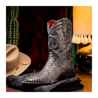 Marco Di Milano Missouri Men's Shoes Stone White Exotic Python Skin Cowboy Boot (MDM1242)