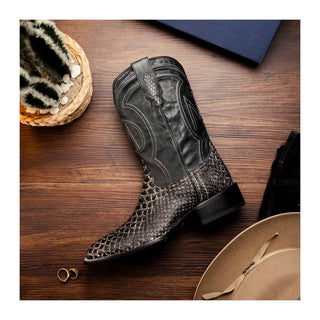 Marco Di Milano Missouri Men's Shoes Stone White Exotic Python Skin Cowboy Boot (MDM1242)