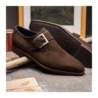 Zelli Italia Hebilla Men's Shoes Dark Brown Calf-Skin Suede Single Monk-Strap (ZEL1076)