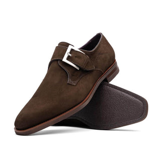 Zelli Italia Hebilla Men's Shoes Dark Brown Calf-Skin Suede Single Monk-Strap (ZEL1076)