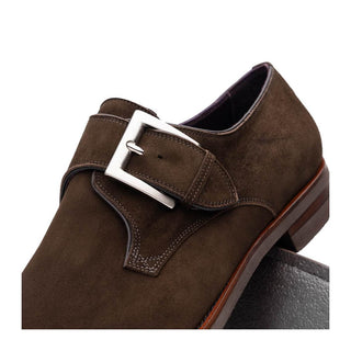 Zelli Italia Hebilla Men's Shoes Dark Brown Calf-Skin Suede Single Monk-Strap (ZEL1076)