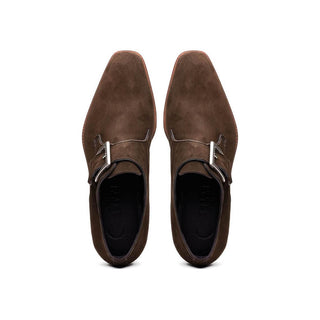 Zelli Italia Hebilla Men's Shoes Dark Brown Calf-Skin Suede Single Monk-Strap (ZEL1076)