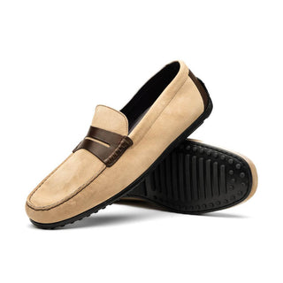 Zelli Italia Monza Men's Shoes Bone & Chestnut Calf-Skin Suede Driver (ZEL1045)