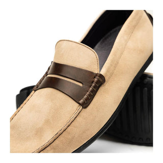 Zelli Italia Monza Men's Shoes Bone & Chestnut Calf-Skin Suede Driver (ZEL1045)