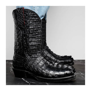 Marco Di Milano Marlboro Men's Shoes Black Exotic Crocodile / Hornback Cowboy Boots (MDM1203)