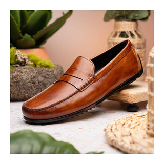 Zelli Italia Monza Men's Shoes Cognac Calf-Skin Leather Driver (ZEL1046)