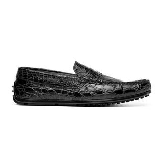Zelli Italia Monza Men's Shoes Black Crocodile Skin Driver (ZEL1043)