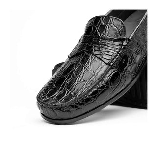 Zelli Italia Monza Men's Shoes Black Crocodile Skin Driver (ZEL1043)