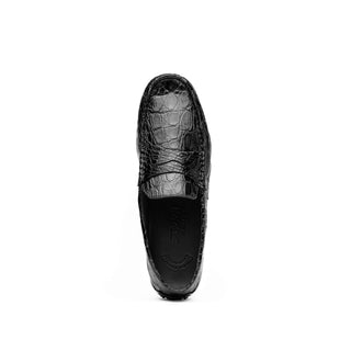Zelli Italia Monza Men's Shoes Black Crocodile Skin Driver (ZEL1043)