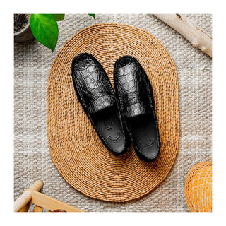Zelli Italia Monza Men's Shoes Black Crocodile Skin Driver (ZEL1043)