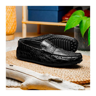 Zelli Italia Monza Men's Shoes Black Crocodile Skin Driver (ZEL1043)