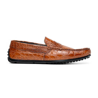 Zelli Italia Monza Men's Shoes Cognac Crocodile Skin Driver (ZEL1043)