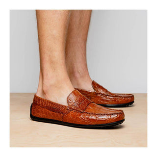 Zelli Italia Monza Men's Shoes Cognac Crocodile Skin Driver (ZEL1043)